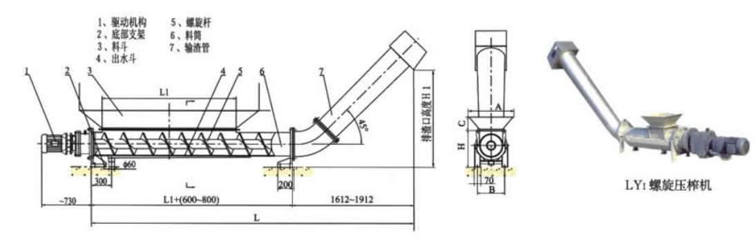 LY 型螺旋輸送機(jī)、壓榨機(jī)外形結(jié)構(gòu)